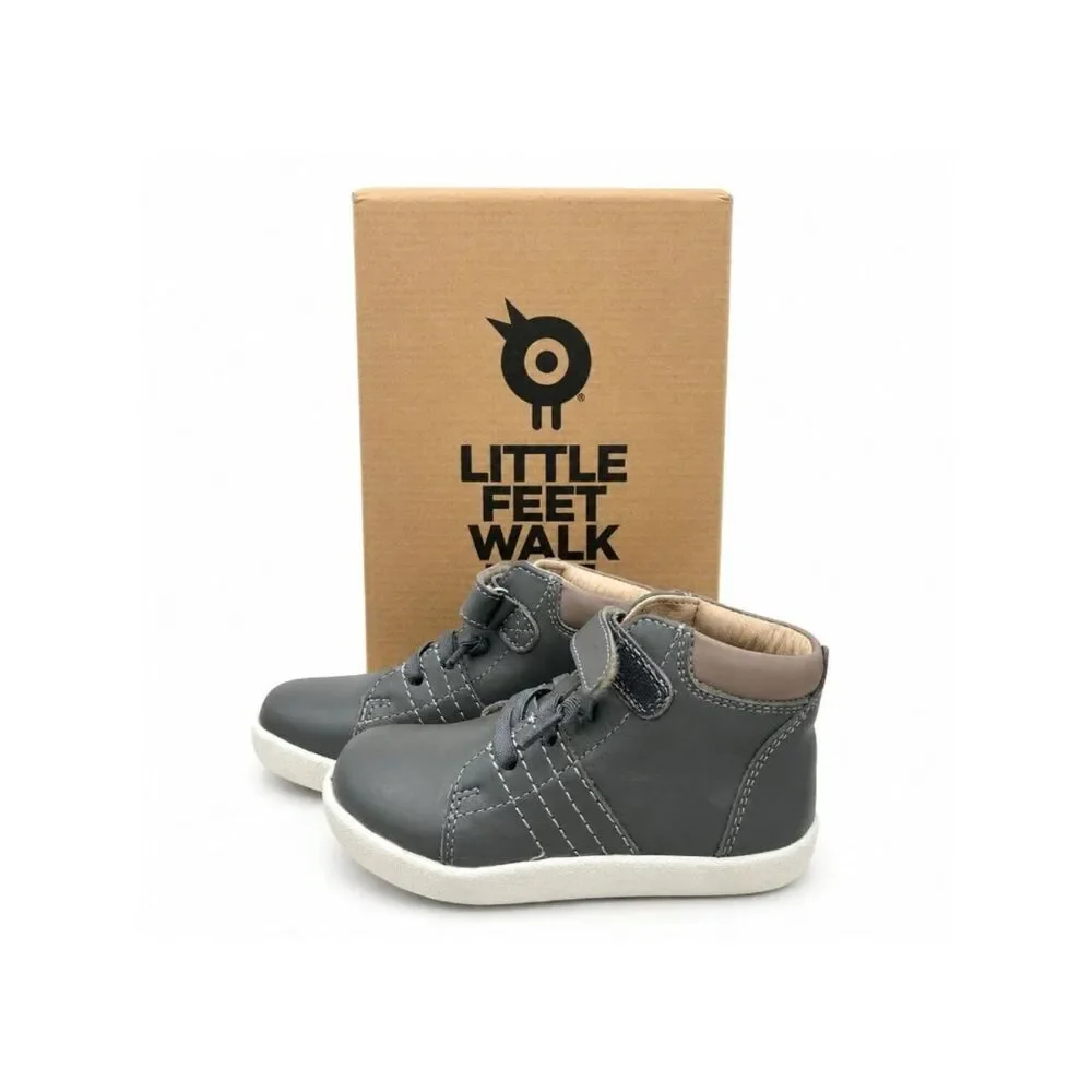 Leather Toddler High Top Sneakers Boys Size 9 Grey Taupe Hook and Loop Old Soles